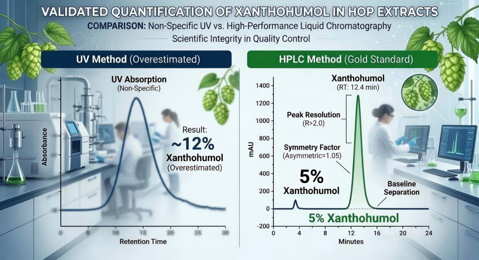 HPLC vs UV testing for Hops Extract Xanthohumol quality comparison HPLC vs UV testing for Hops Extract Xanthohumol quality comparison
